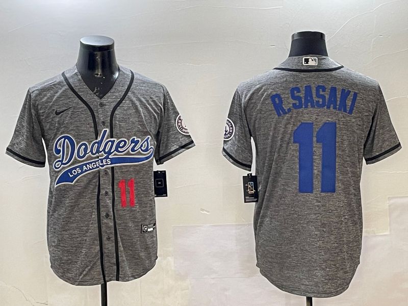 Men Los Angeles Dodgers #11 R.Sasaki Grey Joint Name 2025 Nike MLB Jersey style 3